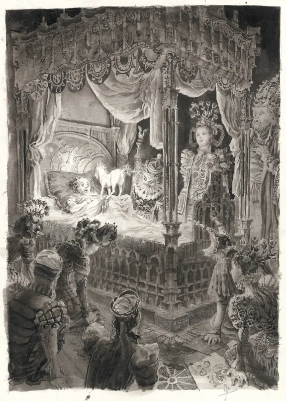 Illustration noir et blanc, Histoires du prince Pipo, de Pipo le cheval et de la princesse Popi, Laurent Gapaillard