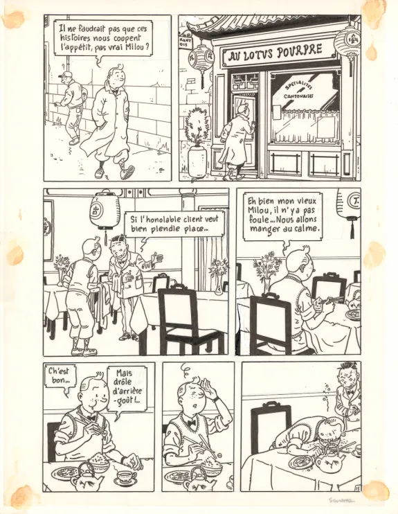 Planche noir et blanc, Tintin (pastiche), Objectif monde (T.23), Didier Savard