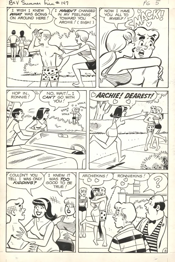 Black and white original page, Betty & Veronica Friends Forever, Summer Fun, Dan De Carlo