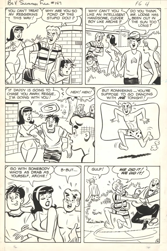 Black and white original page, Betty & Veronica Friends Forever, Summer Fun, Dan De Carlo