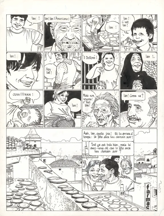 Planche noir et blanc, Le Voyage en Italie,  Cosey