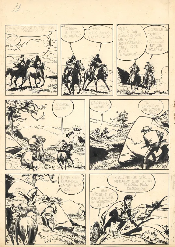Black and white original page, Jerry Spring, La Piste du Grand Nord (T.6),  Jijé
