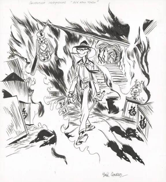 Black and white illustration, Les Innommables, Alix-Noni-Tengu (T.6), Didier Conrad