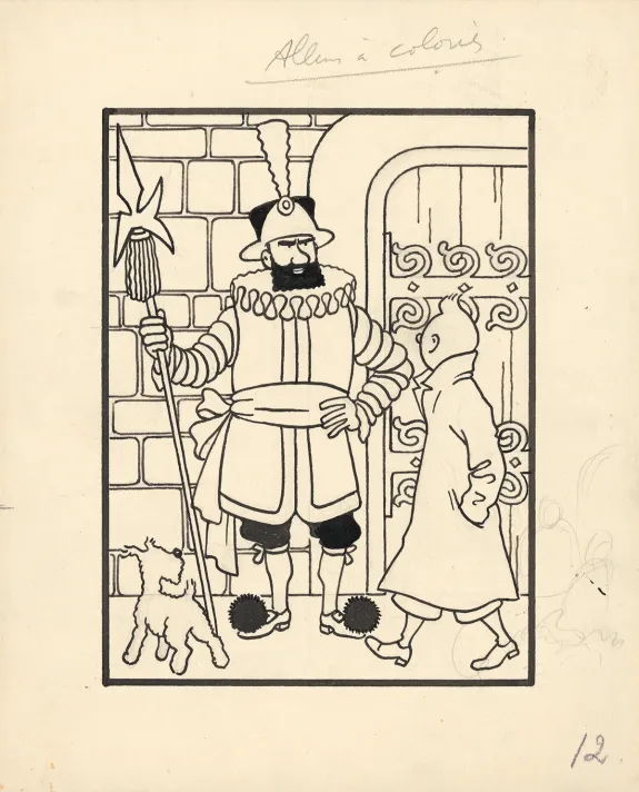 Illustration noir et blanc, Tintin, Le Sceptre d'Ottokar (T.8),  Hergé