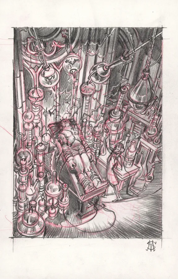 Black and white illustration, Frankenstein, Stan Manoukian