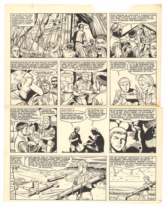 Planche noir et blanc, Barbe-Rouge, Défi au Roy (T.4), Victor Hubinon