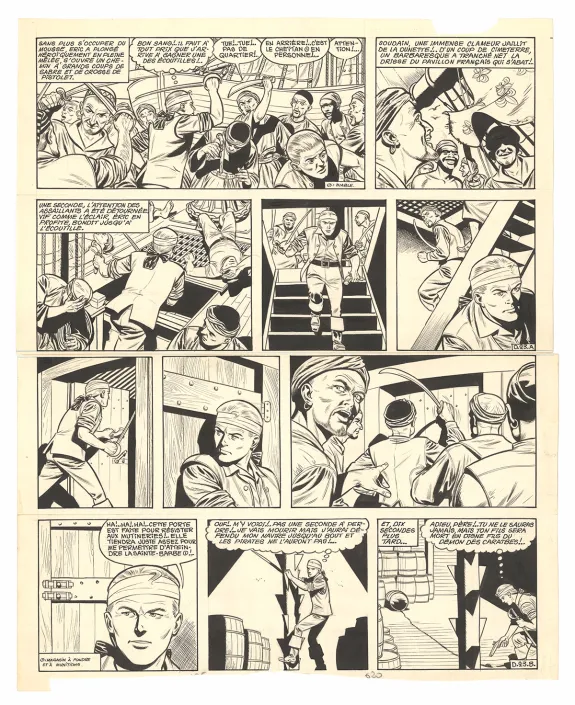 Planche noir et blanc, Barbe-Rouge, Défi au Roy (T.4), Victor Hubinon