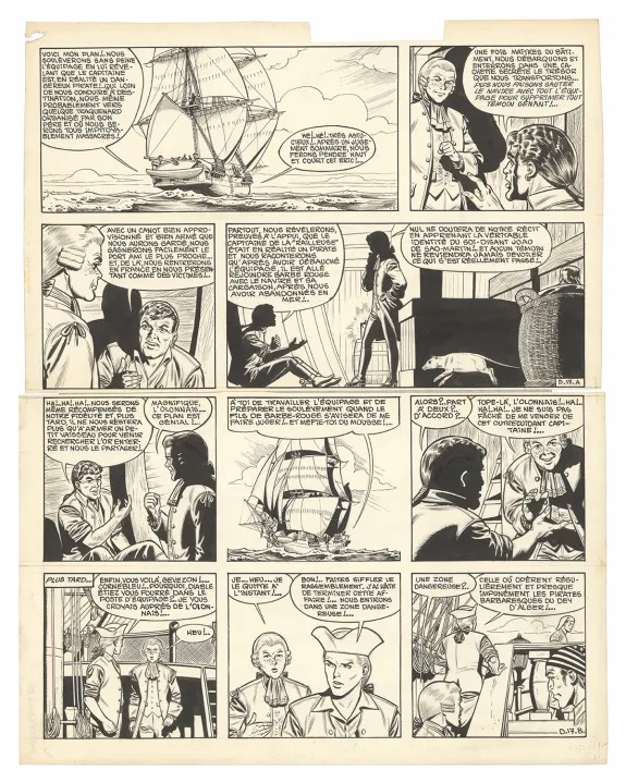 Planche noir et blanc, Barbe-Rouge, Défi au Roy (T.4), Victor Hubinon
