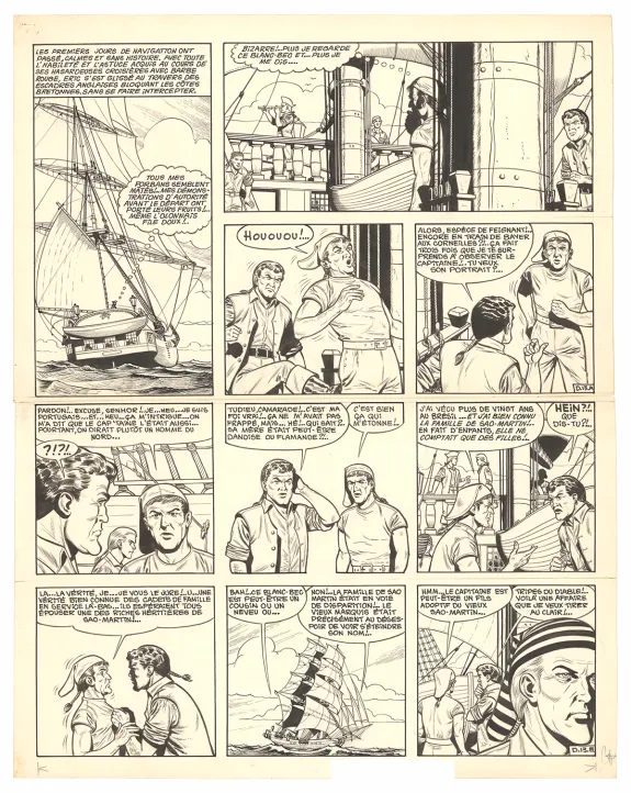 Planche noir et blanc, Barbe-Rouge, Défi au Roy (T.4), Victor Hubinon