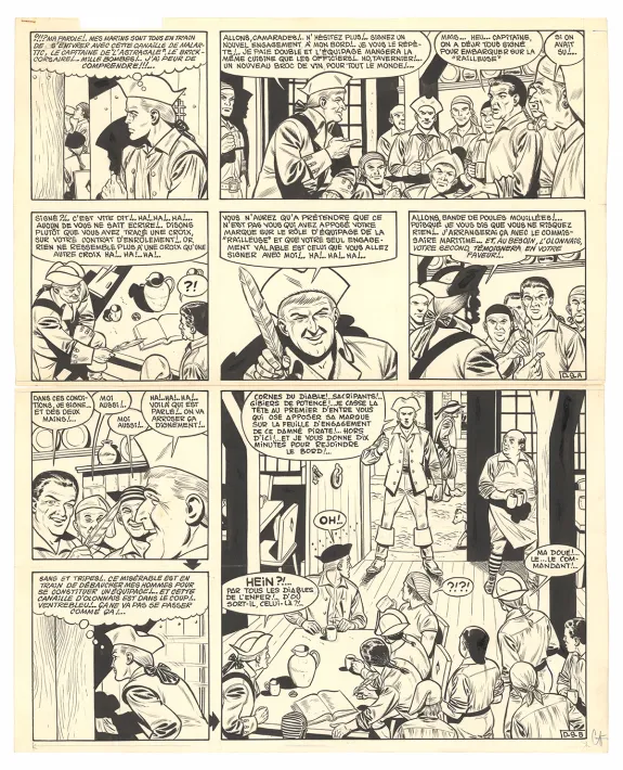 Planche noir et blanc, Barbe-Rouge, Défi au Roy (T.4), Victor Hubinon