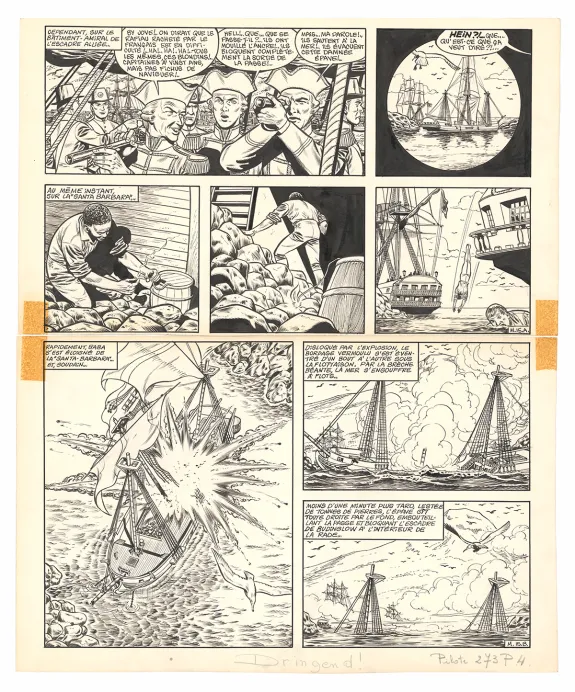 Planche noir et blanc, Barbe-Rouge, Mort ou vif (T.10), Victor Hubinon
