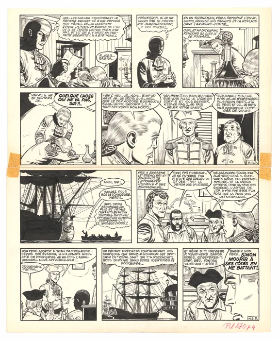 Planche noir et blanc, Barbe-Rouge, Mort ou vif (T.10), Victor Hubinon