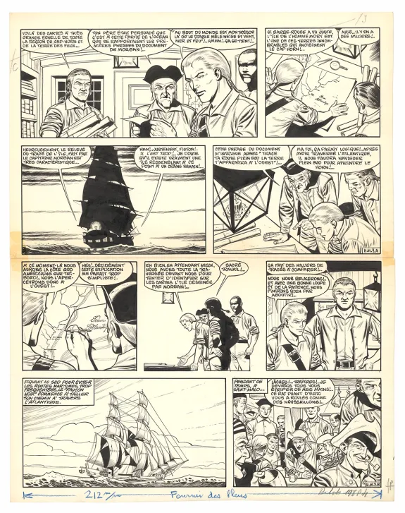 Planche noir et blanc, Barbe-Rouge, L'Île de l'homme mort (T.7), Victor Hubinon