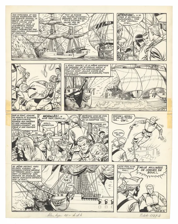 Planche noir et blanc, Barbe-Rouge, L'Île de l'homme mort (T.7), Victor Hubinon