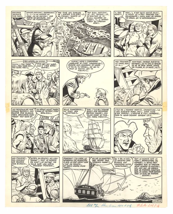 Planche noir et blanc, Barbe-Rouge, L'Île de l'homme mort (T.7), Victor Hubinon