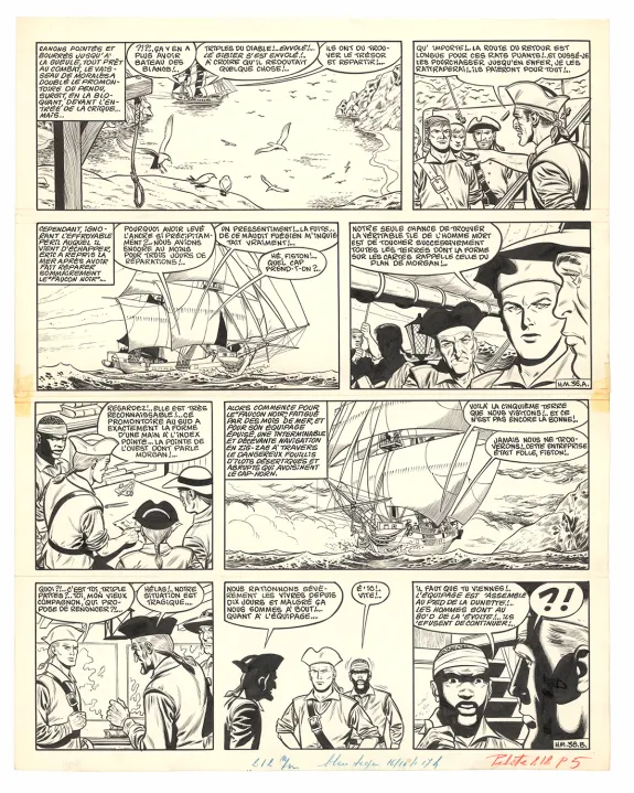 Planche noir et blanc, Barbe-Rouge, L'Île de l'homme mort (T.7), Victor Hubinon