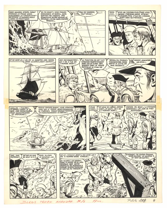 Planche noir et blanc, Barbe-Rouge, L'Île de l'homme mort (T.7), Victor Hubinon
