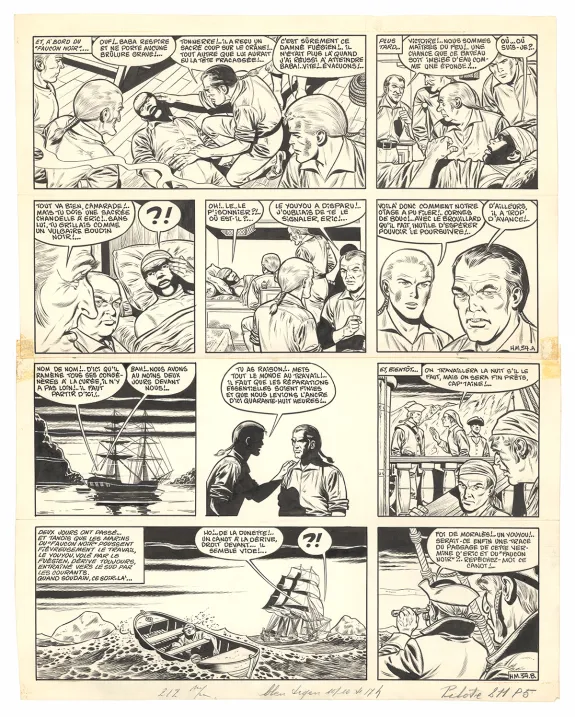 Planche noir et blanc, Barbe-Rouge, L'Île de l'homme mort (T.7), Victor Hubinon