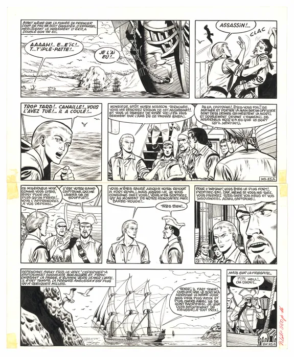 Planche noir et blanc, Barbe-Rouge, Barbe-Rouge à la rescousse (T.13), Victor Hubinon
