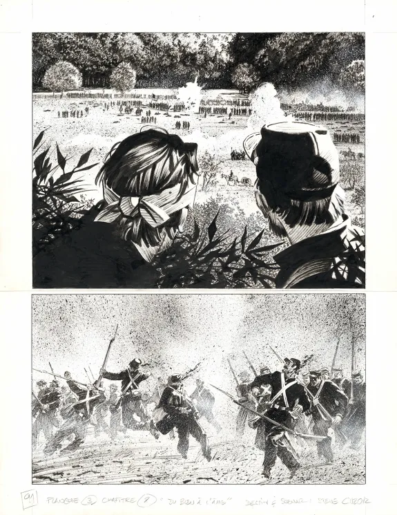 Planche noir et blanc, Le Combat d'Henry Fleming, Steve Cuzor