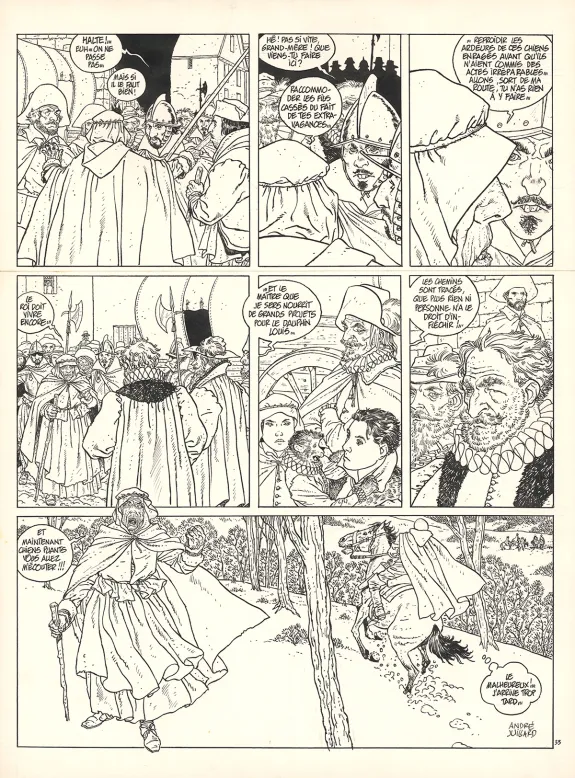 Black and white original page, Les 7 Vies de l'Épervier, Le Temps des chiens (T.2), André Juillard