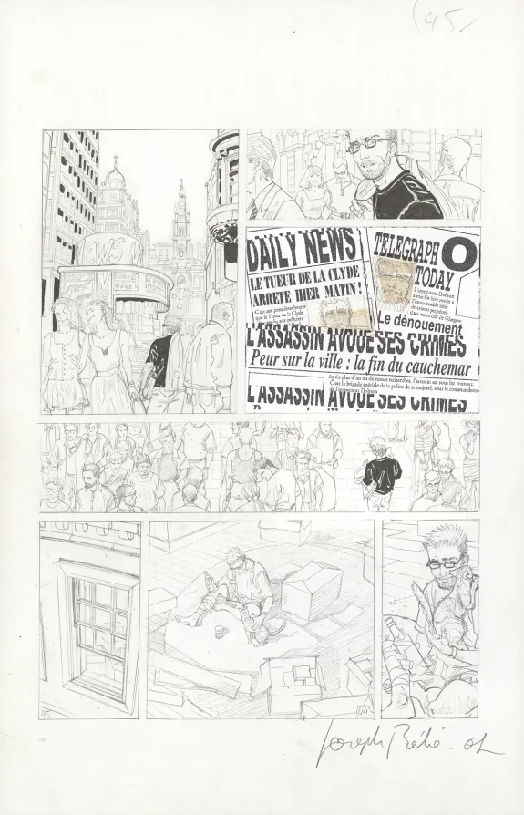 Black and white original page, Menaces de mort, Joseph Béhé (Griesmar)
