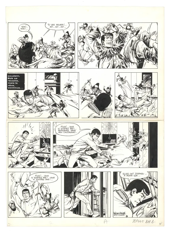 Planche noir et blanc, Bob Morane, Les Poupées de l'Ombre Jaune (T.11), William Vance