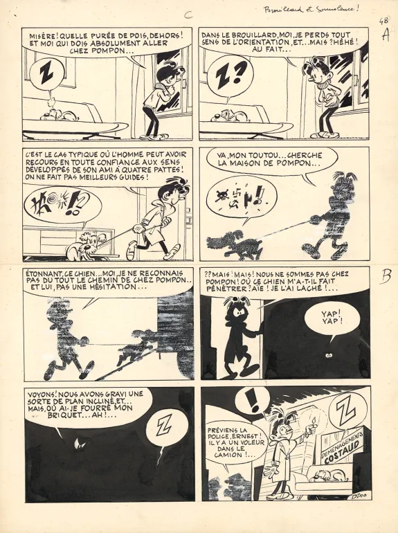 Planche noir et blanc, Modeste et Pompon, Dino Attanasio