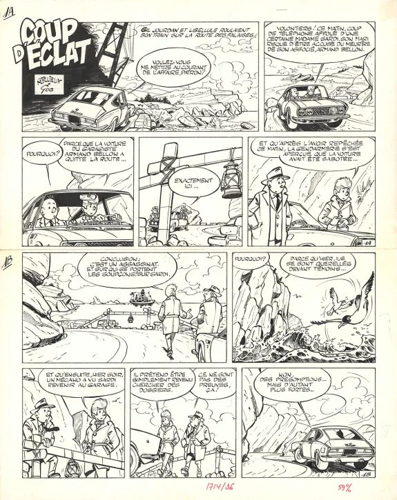 Black and white original page, Gil Jourdan, Roland Gos