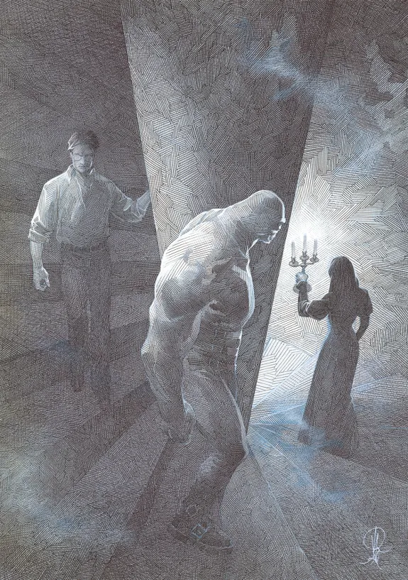 Black and white original page, La Mort vivante, Alberto Varanda