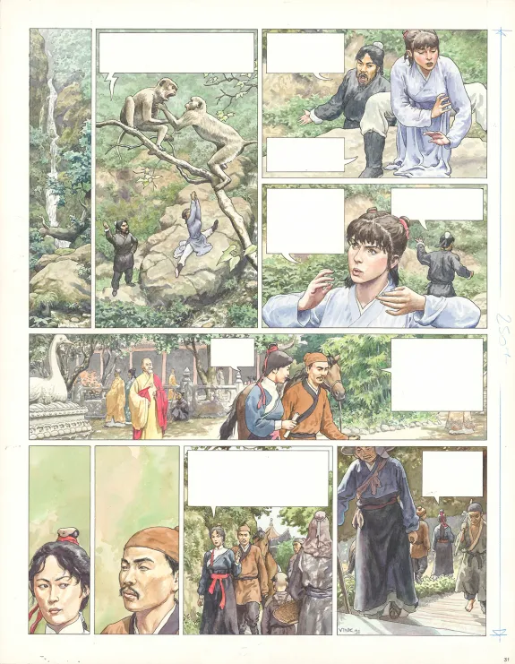 Planche couleur, Le Moine fou, Le monastère du miroir précieux (T.5),  Vink