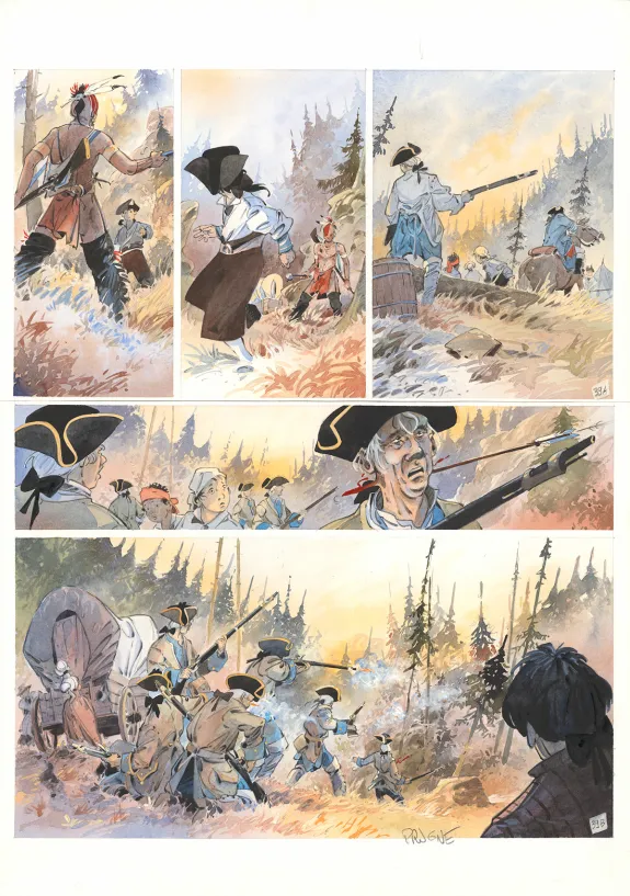 Colored original page, Canoë Bay, Patrick Prugne