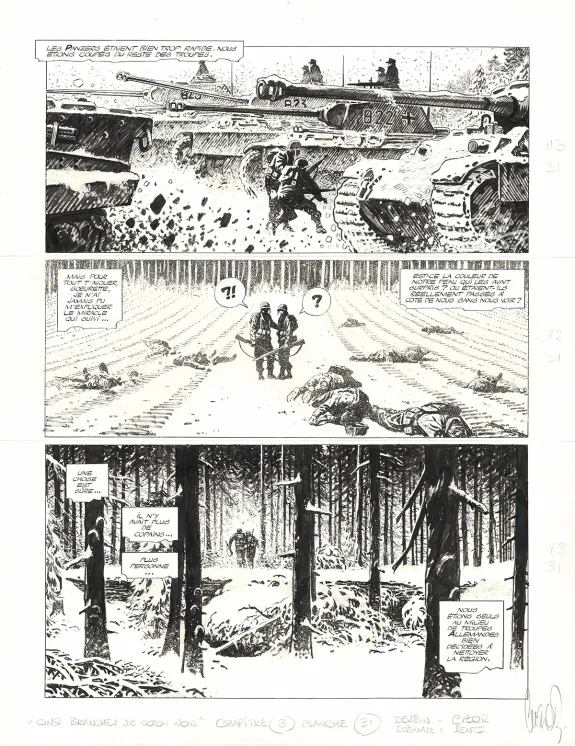 Black and white original page, Cinq branches de coton noir, Steve Cuzor