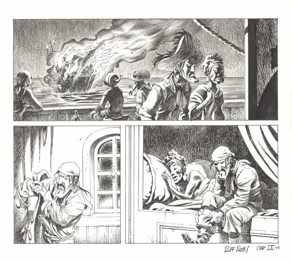 Black and white original page, Kernok le pirate,  Riff Reb's