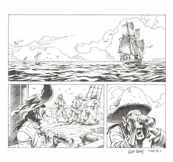 Planche noir et blanc, Kernok le pirate,  Riff Reb's