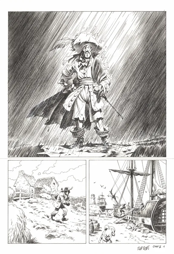 Planche noir et blanc, Kernok le pirate,  Riff Reb's