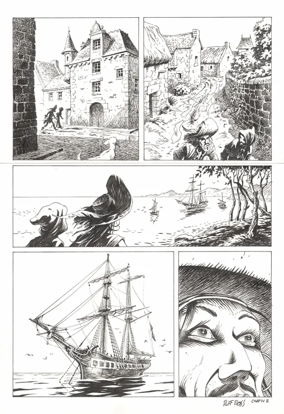 Planche noir et blanc, Kernok le pirate,  Riff Reb's