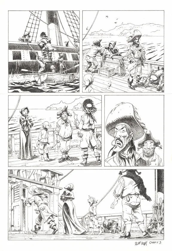 Planche noir et blanc, Kernok le pirate,  Riff Reb's