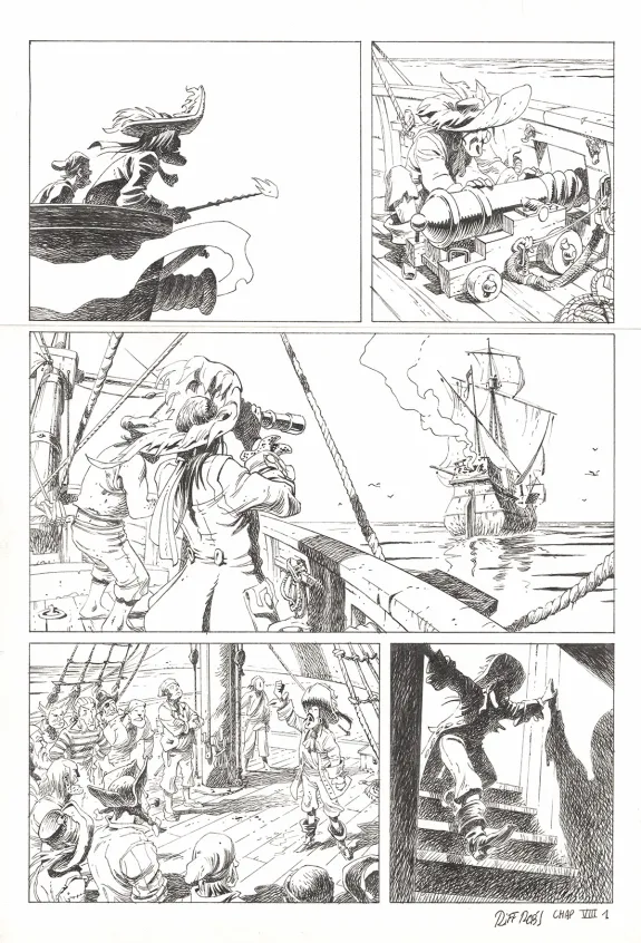 Planche noir et blanc, Kernok le pirate,  Riff Reb's