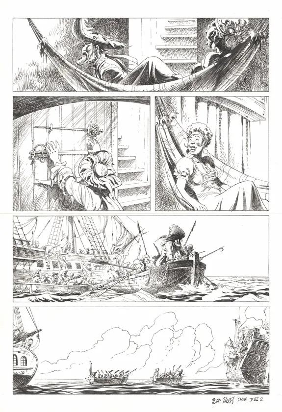 Planche noir et blanc, Kernok le pirate,  Riff Reb's