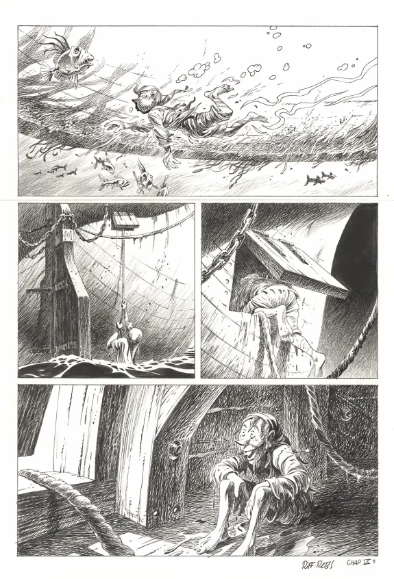 Planche noir et blanc, Kernok le pirate,  Riff Reb's