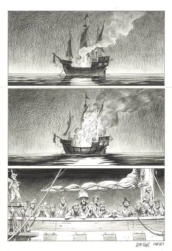 Planche noir et blanc, Kernok le pirate,  Riff Reb's