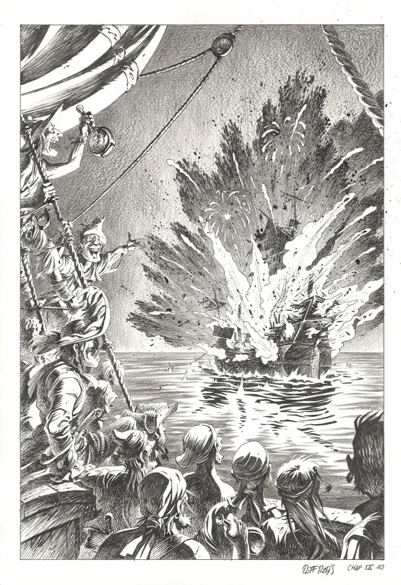 Planche noir et blanc, Kernok le pirate,  Riff Reb's