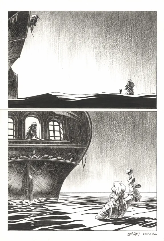 Planche noir et blanc, Kernok le pirate,  Riff Reb's