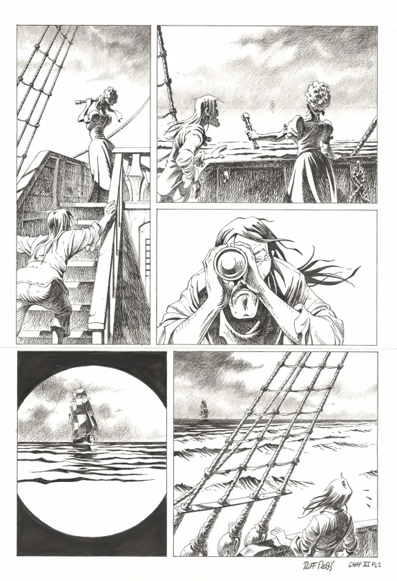 Planche noir et blanc, Kernok le pirate,  Riff Reb's