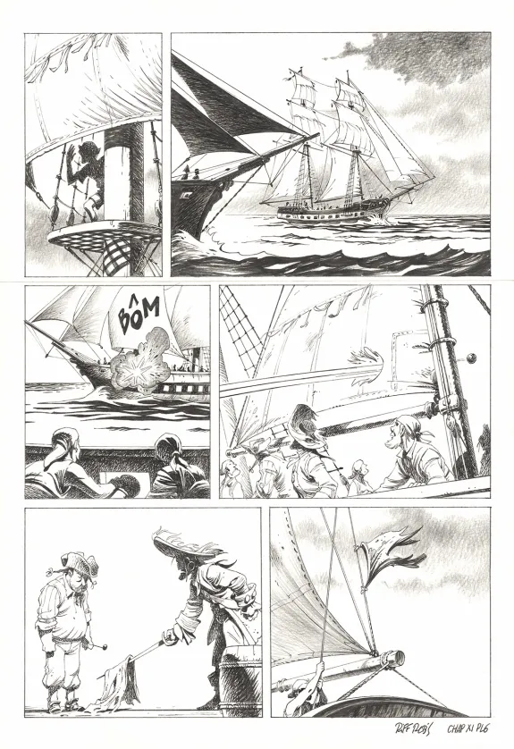 Planche noir et blanc, Kernok le pirate,  Riff Reb's