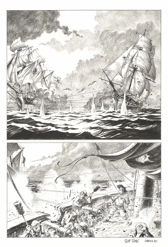 Planche noir et blanc, Kernok le pirate,  Riff Reb's