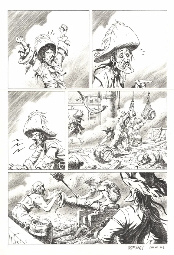 Planche noir et blanc, Kernok le pirate,  Riff Reb's