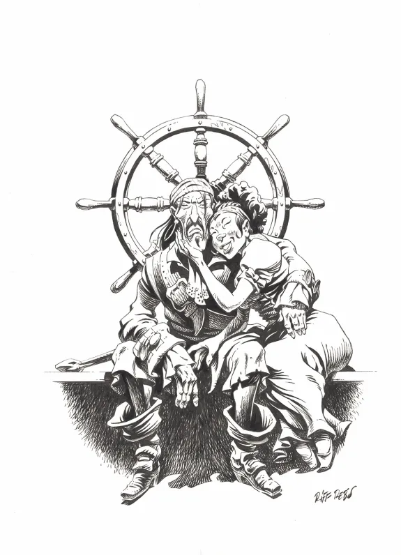 Illustration noir et blanc, Kernok le pirate,  Riff Reb's