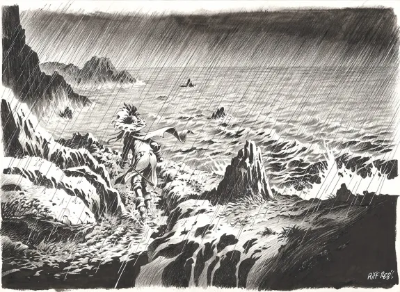Illustration noir et blanc, Kernok le pirate,  Riff Reb's